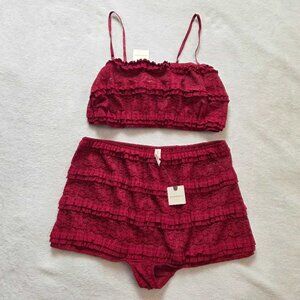 New S/M set Anthropologie x LyreBird ruffled lace panty & bra set Boyshorts